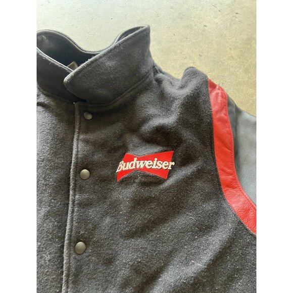 Vintage Dehen Men’s Black Red Wool Budweiser Leather Bomber Jacket Sz XL 1998 - Picture 5 of 16